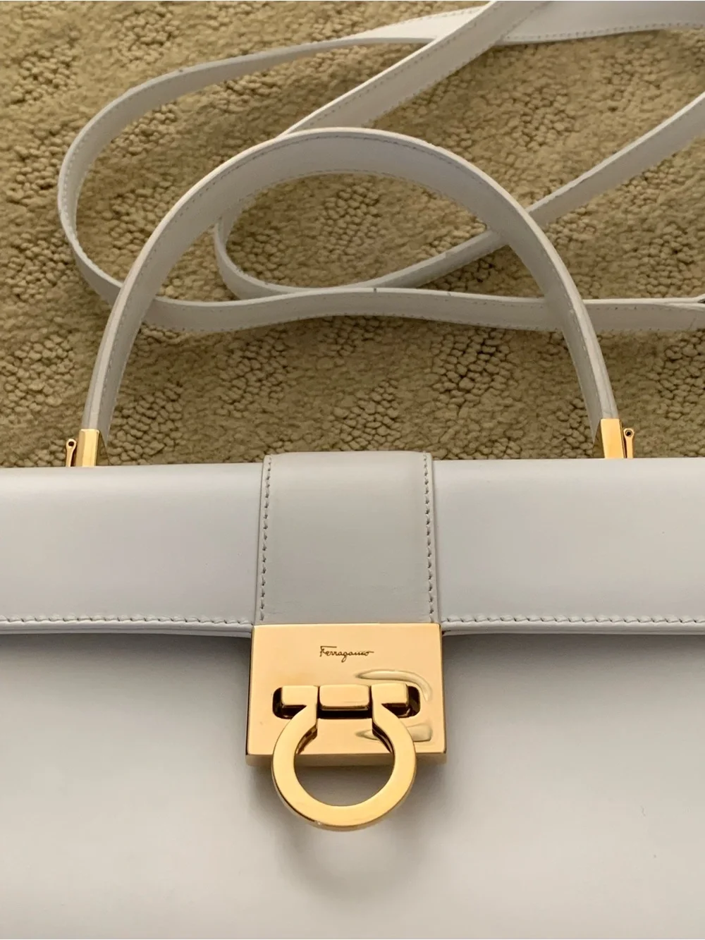 Salvatore Ferragamo Vintage white Leather Top-Handle Satchel with Gold Hardware